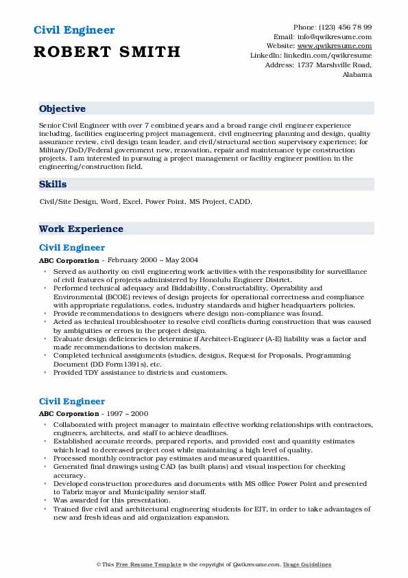 Civil site engineer experience resume